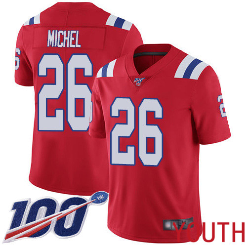 New England Patriots Football #26 Vapor Untouchable 100th Season Limited Red Youth Sony Michel Alternate NFL Jersey